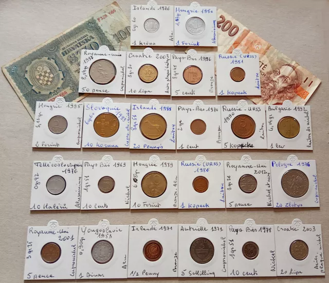 lot de 24 pièces de monnaie  + 2 billets PAYS EUROPE (voir photo)