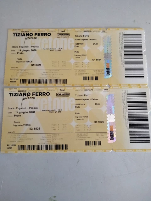 PADOVA 2 Biglietti Concerto Tiziano Ferro 14 Luglio 2023 - NON NOMINATIVO