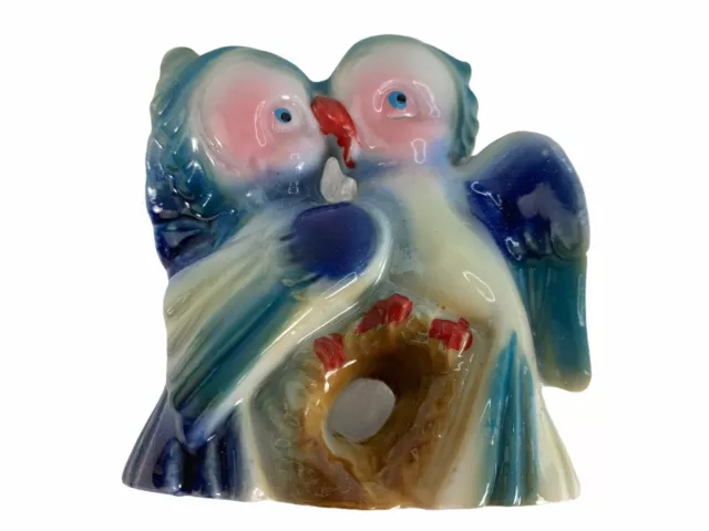 Vintage Bluebirds Blue Birds Figurine Parrots Hand Painted Kissing