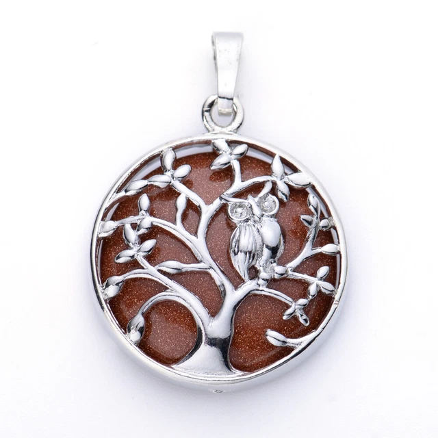 Natural Owl Tree of Life Chakra Gemstone Crystal Pendant Healing Energy Reiki