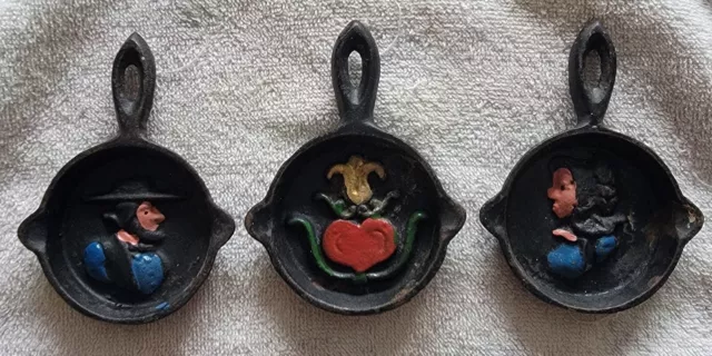 Vintage 3pc Set Cast Iron Skillet PA Dutch Mini Fry Pans Decorative Set
