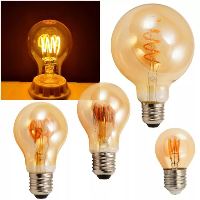 E27 Spiral-Filament LED Deko Lampe Glüh-Birne EXTRA WARMWEIß Globe Retro große