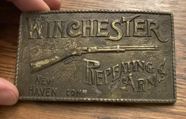 Vintage Winchester Repeating Arms Rifle Belt Buckle Solid Brass New Haven Conn.