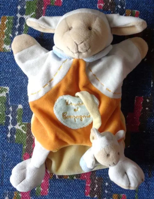Rp/ Doudou Et Compagnie Marionnette Mouton + Bebe Blanc Orange Jaune Exc Etat
