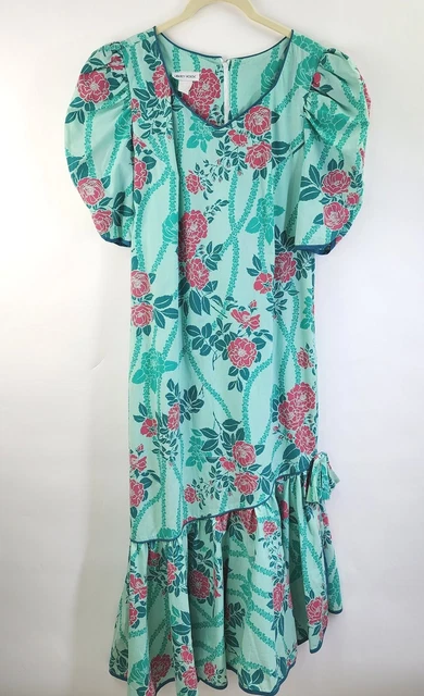 Vintage Liberty House Hawaii Floral Puff Sleeve Ruffled Muumuu Sz Small