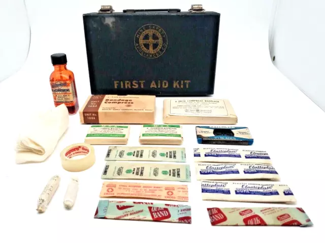 Vintage Mine Safety Appliances Co. First Aid Kit w/ Partial Contents Bandages++