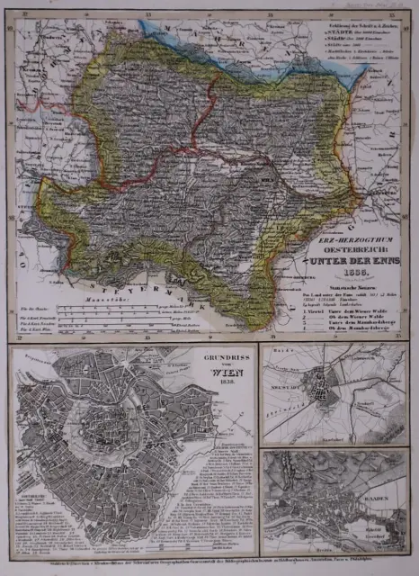 Dated 1838 Universal Atlas Map ~ WEIN / AUSTRIA - VIENNA ~ (10x12)-#1275