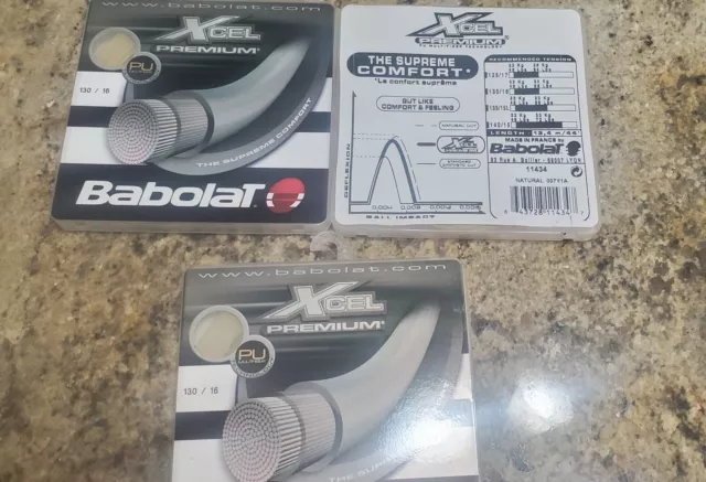3 Babolat Xcel premium 12m / 40' length 16-gauge tennis string made in France
