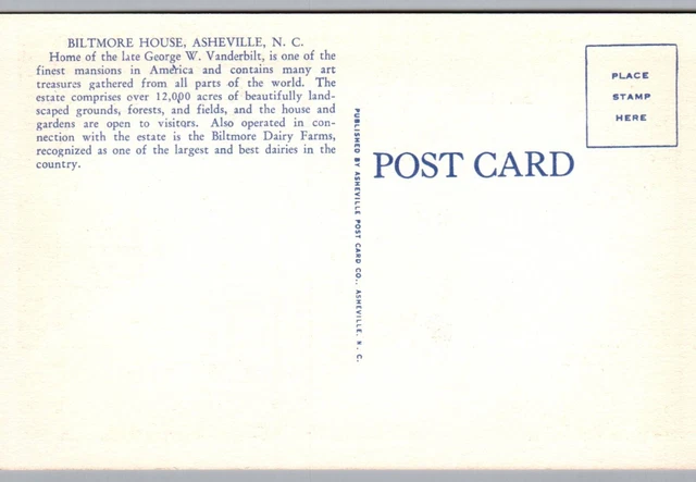 Asheville NC Postcard Biltmore Estate Airplane View House Garden Vintage Linen 2