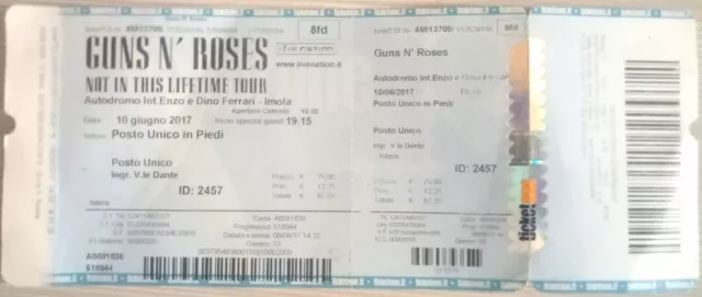 Guns N'Roses - Biglietto Ticket Autodromo Imola (Italy) 10/06/2017