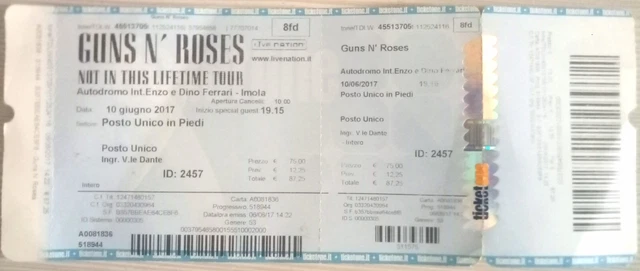 Guns N'Roses - Biglietto Ticket Autodromo Imola (Italy) 10/06/2017