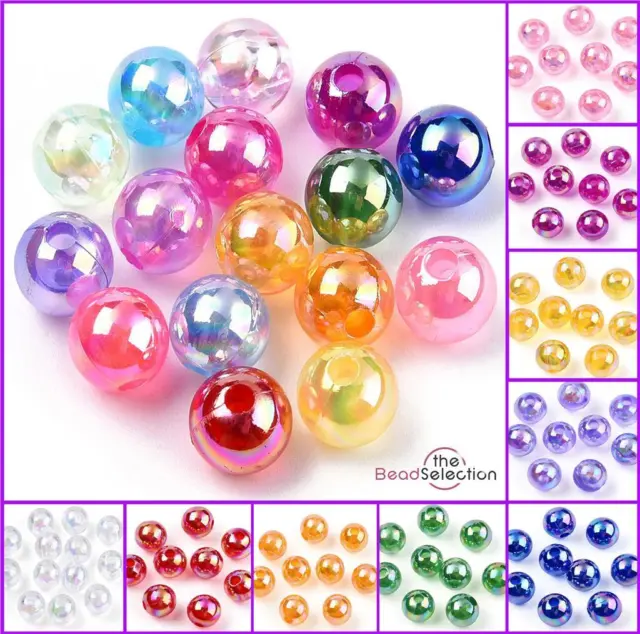 Clear'AB' Lustre Rainbow Pearl Beads 6mm 8mm 10m Round Colour Choice