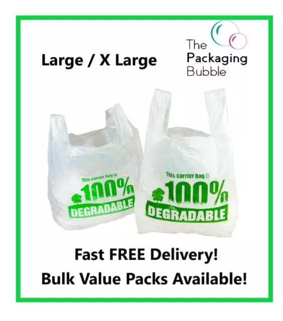 100% Degradable Eco Plastic Shopping Vest Carrier Bags Large / X Large Reusable