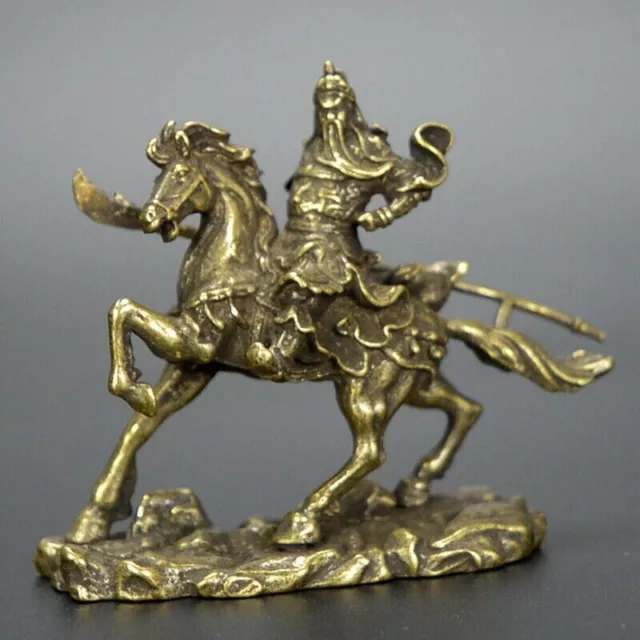 Chinese old collection handwork bronze Guan Yu ride Horse statue