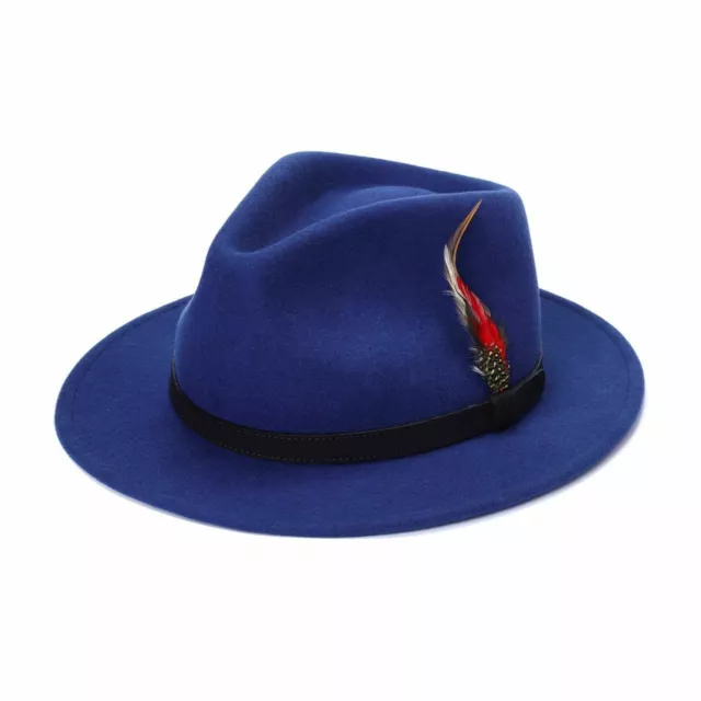 Fedora Hat 100% Wool Felt Hats Feather Summer Cap Men Womens Adjustable Band Hat 2