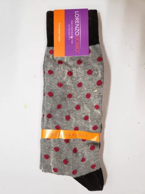 Lorenzo Uomo Socks Mens 10-13 Multicolor Polka Dot Italian Cotton Crew Socks NWT