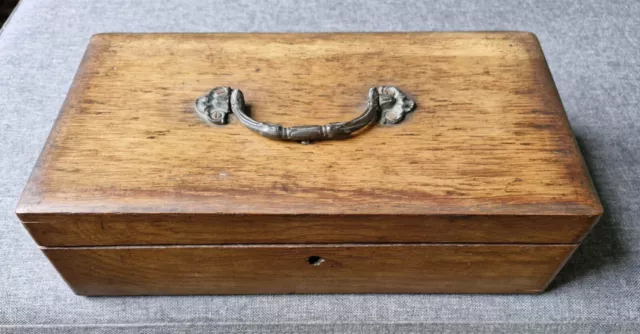 Antique Oak Wooden Box with Handle & a Key That Doesn't Work