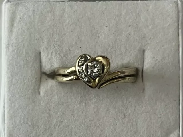 Vintage Solid 10k Yellow Gold Heart Natural Diamond Ring, Size 5.5, Pre-Owned