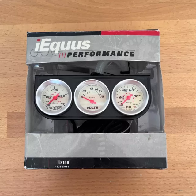 Equus Gauge Set 8100; 8000 Series Water Temp, Volt, Oil Pressure White 1-1/2"