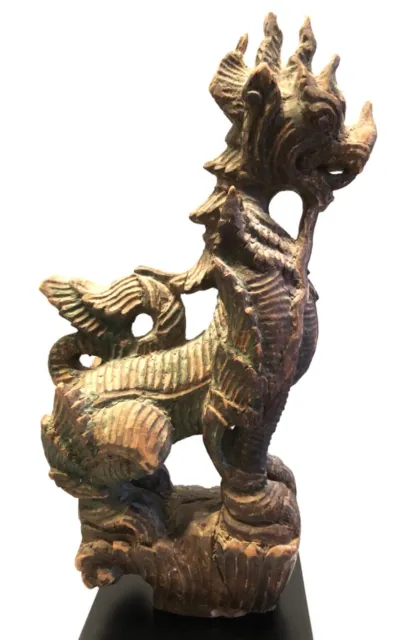 Burmese antique Chinthe mythological figure wood statue 7