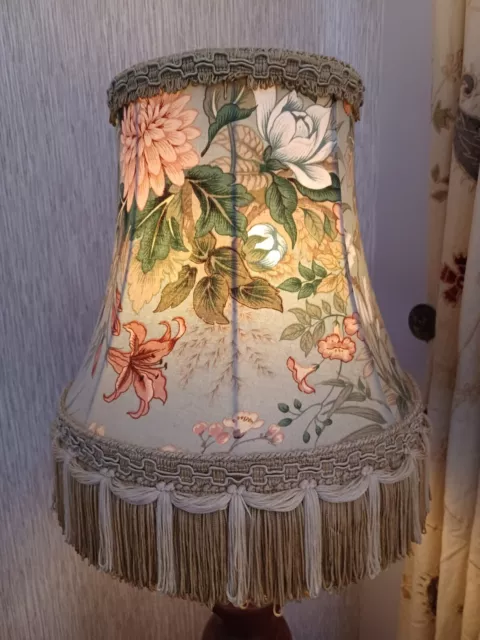 Vintage floral botanical lined lampshade 32 cm base across 35 cm tall approx