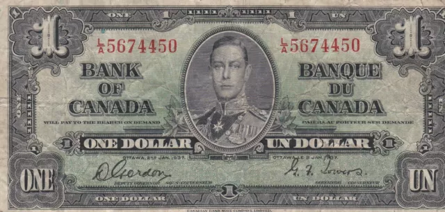 1937 canada one dollar note