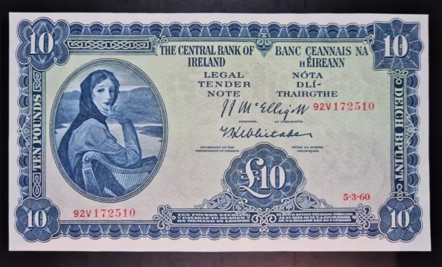 Ireland  1960 £10 Pound Lady  Lavery (92V)  Banknote