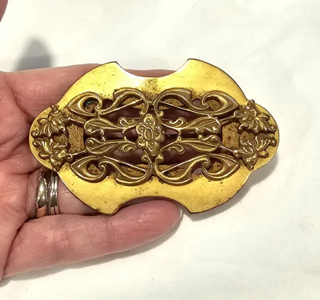 Vintage Victorian art nouveau brass brooch sash pin