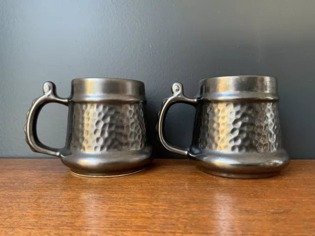 Mid Century Prinknash Abbey Pair of Tankards (+ Larger Tankard AF) Silver Grey