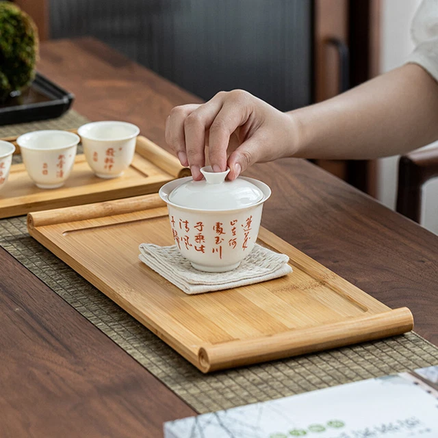 Plateau à Thé Gongfu En Bambou - Table De Service Chinois - 27x14cm - Pour Cérémonie Du Thé à Domicile
