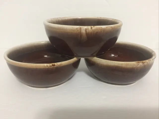Vintage 3 Brown Drip Bowl Glaze 5" Soup/Cereal/Desert Bowls USA