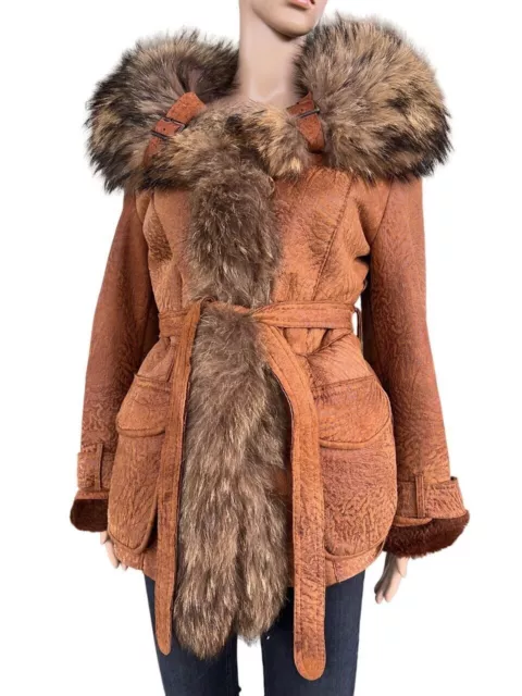 Manteau "Fan" en cuir suédé véritable et fourrure de renard, mouton...