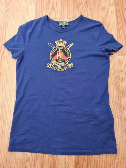 Ralph Lauren Active RL Equestrian Club Embroidered Logo T-Shirt Womens XS Blue