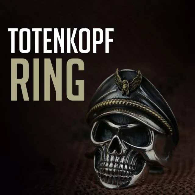 Totenkopf Ring Shield Skull Edelstahl Massiv Biker Gothic Schädel Herren Damen