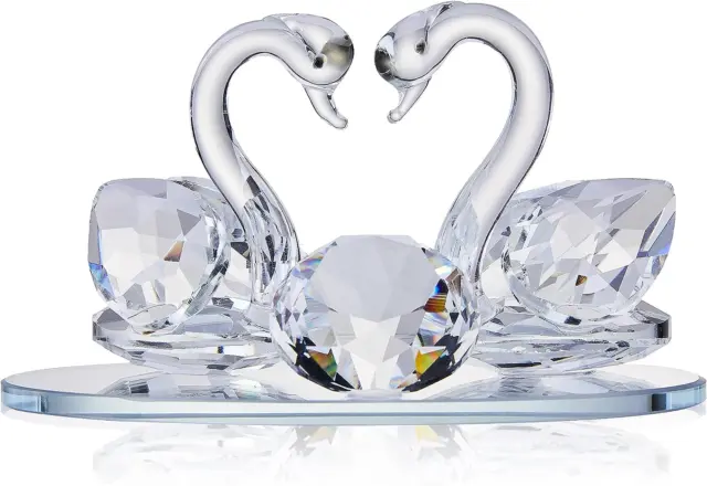 Crystal Swan Wedding for Couple Clear Figurine Ornaments for Living Room (Set of