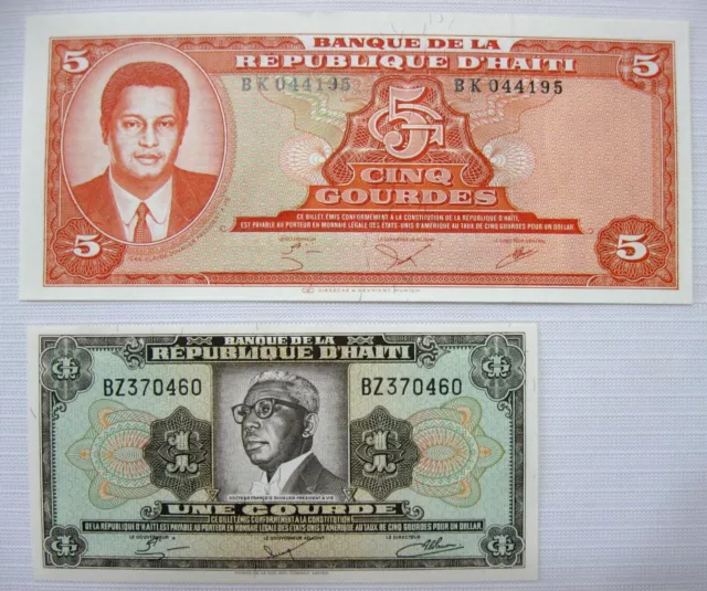 HAITI 5 and 1 GOURDES 1979.. UNCIRCULATED ....FRANCOIS and JEAN-CLAUDE  DUVALIER