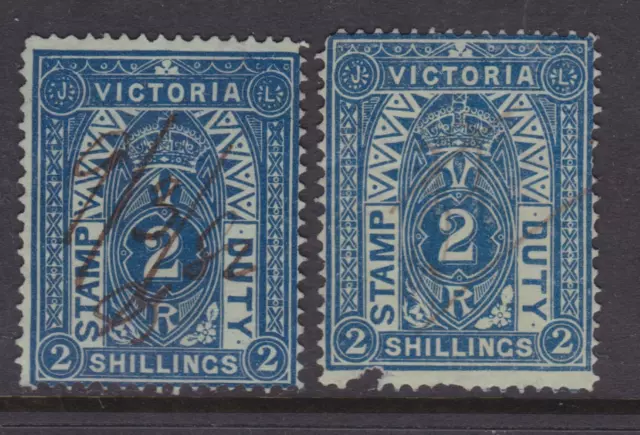 Victoria Rare 1880-85 2/- Blue Qv Stamp Duty X2 Used Sg 258 Cv$120+ (Dk48.11)