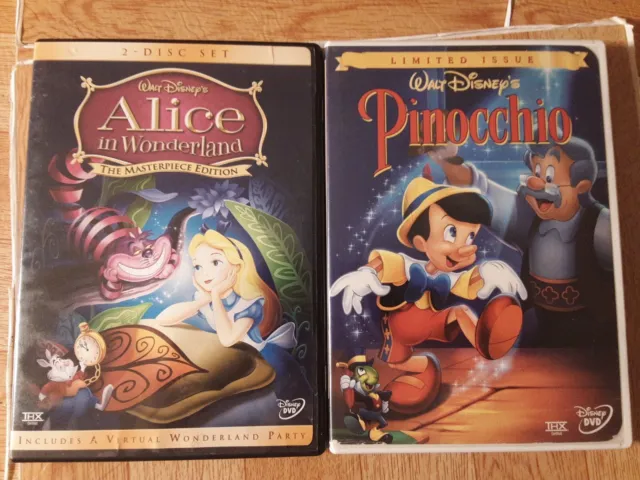 LOT Pinocchio Alice In Wonderland DVD Limited Issue Masterpiece Edition Tested