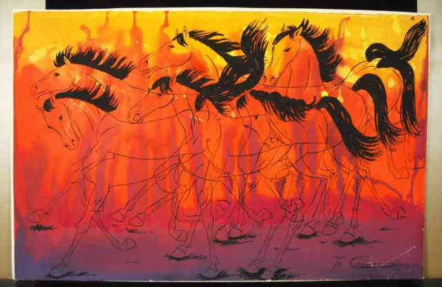 To Coullet Gouache Original c1960 Caballos Rode Salvaje Juan Los Pinos 50CM