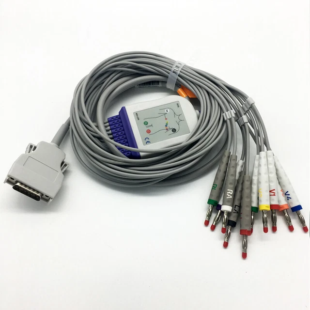 EKG ECG Cable 15 Pin Banana4.0 AHA Leadwire Compatible Mortara ELI 250 ELI150