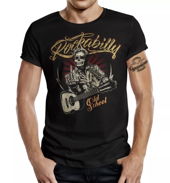 Biker T Shirt Gasoline Bandit Rockabilly Old School Guitar Skull S - 4XL
