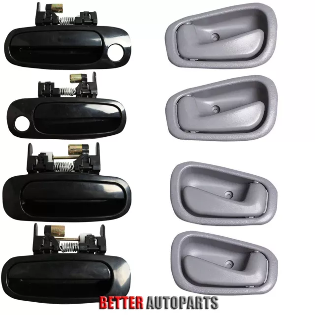 Set of 8 Outside & Inside LH RH for 98-02 Toyota Corolla Black Gray Door Handles