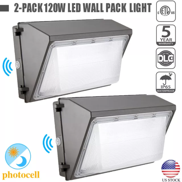 2PACK 120W LED Wall Pack Light Dusk-to-Dawn Commercial Outdoor Security Lighting