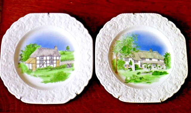2 ASSIETTES PORCELAINE Burleigh Badger's Rake et Peartree cottage signé ...