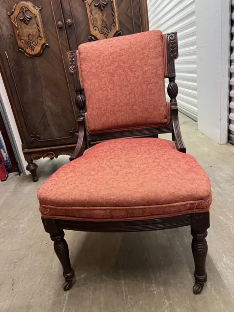 Period Antique Victorian Eastlake Carved Walnut Upholstered Chairs