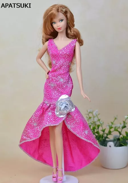 Rosa einteiliges langes Abendkleid für Barbiepuppen Partykleid 1/6 Puppe Zubehör