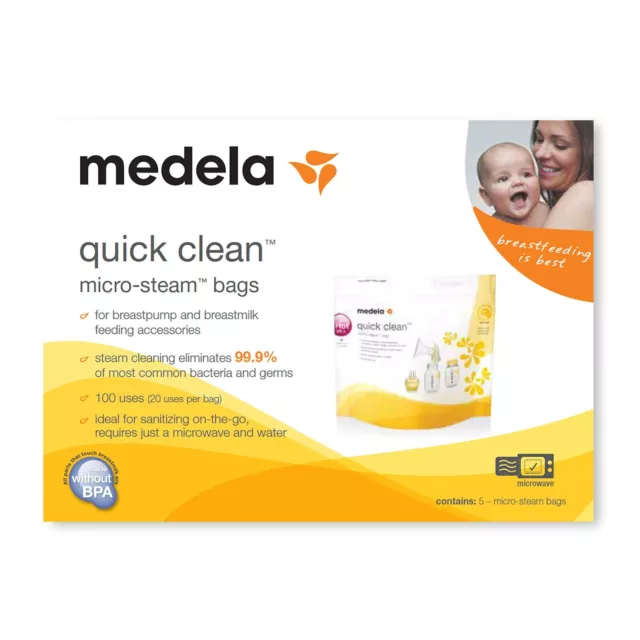 New Medela Quick Clean Breast pump Micro-Steam Microwave Reusable Bags Pack of 5