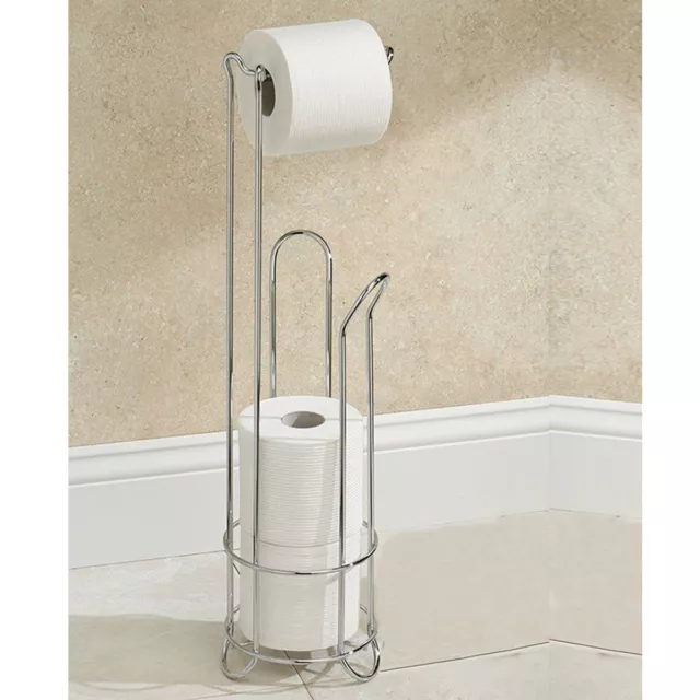 Free Standing Chrome Toilet Paper Loo Roll Storage Holder Frame Bathroom Shelf