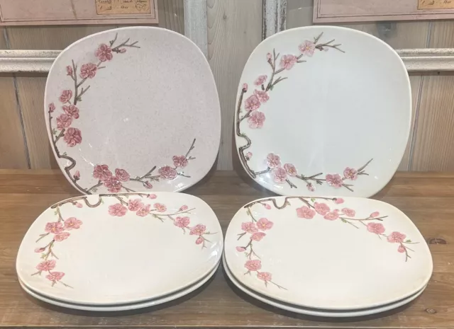 6 Metlox CA Poppytrail Peach Blossom 10 3/8” Square Dinner Plates 1 Speckled