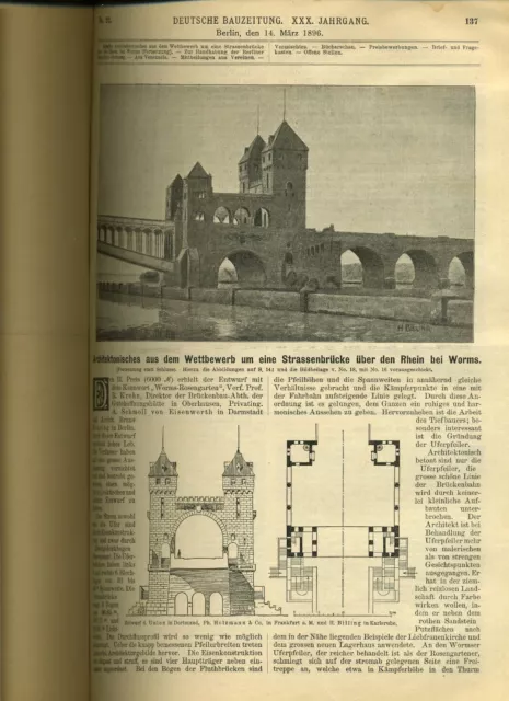 1896 Deutsche Bauzeitung # 22 Straßenbrücke über Rein bei Worms 3